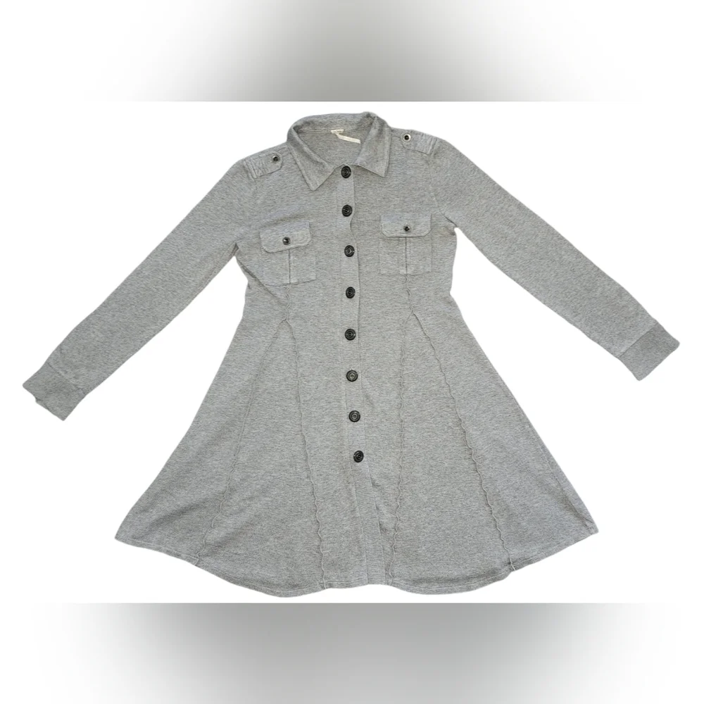 Free People Gray Military Button Front Fit & Flare Sweater Dress Jacket Sz S - Picture 7 of 16